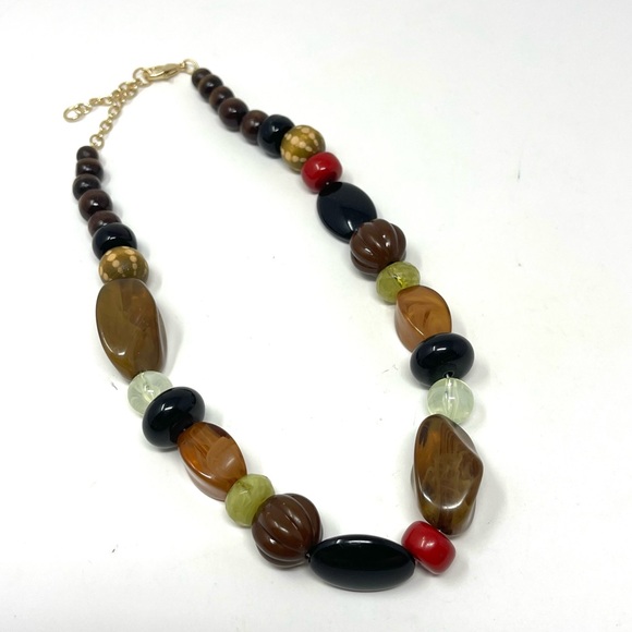 Anthropologie Jewelry - New Anthropologie Wood Stone Glass Beaded Necklace